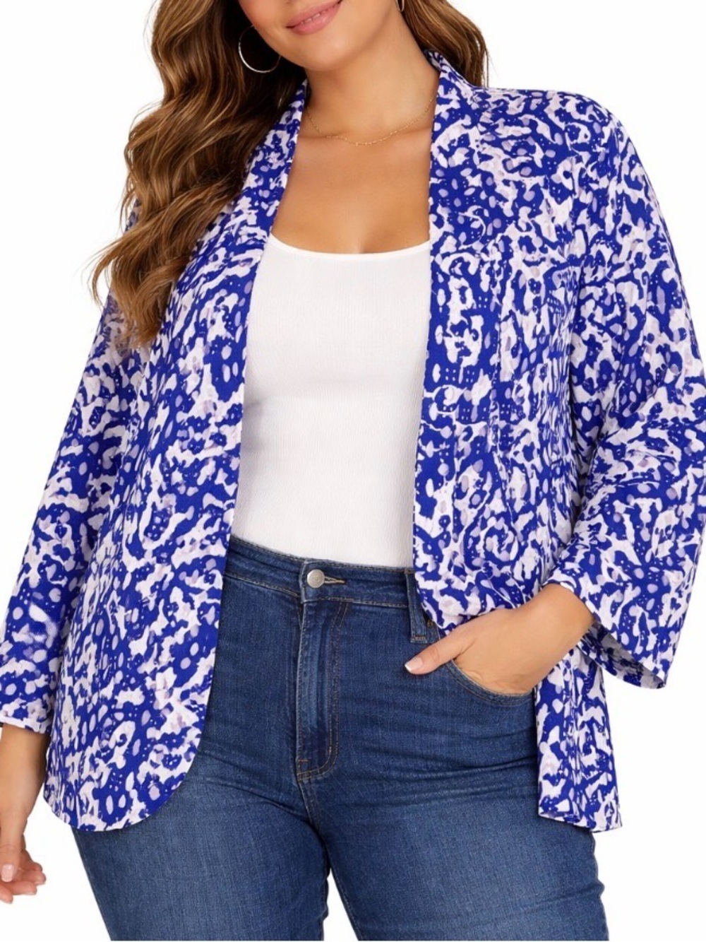 CHico’s blazer jacket Printed cotton with eyelet cutouts transform classy SZ L